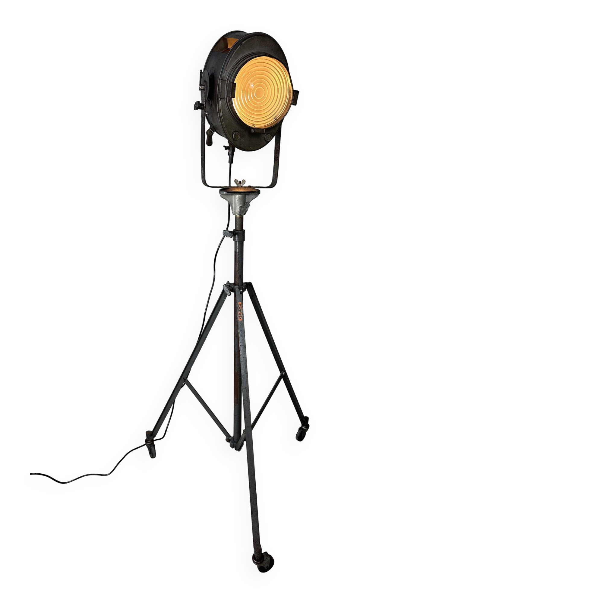 Vintage industrial theatre spotlight on tripod – Cremer