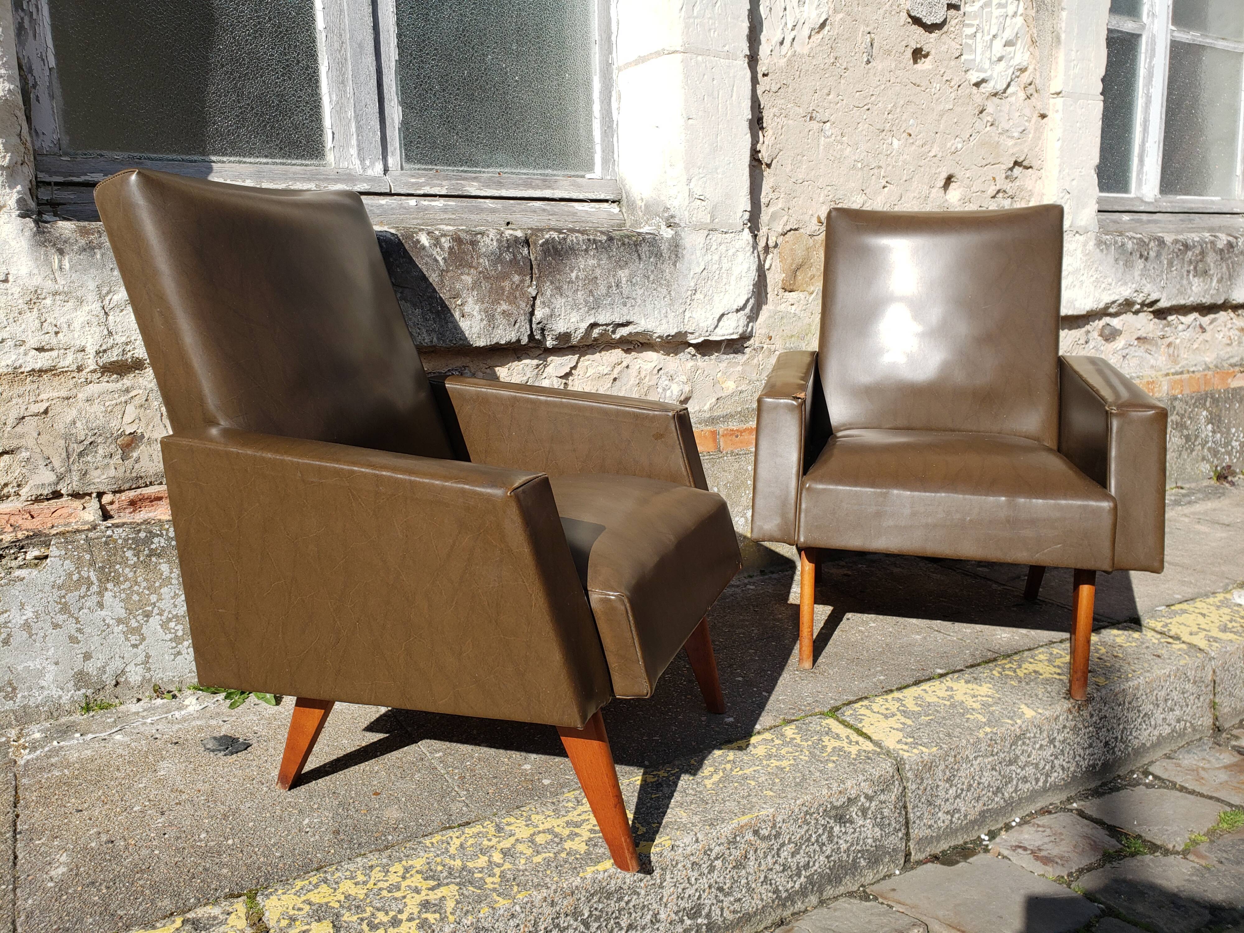 Vintage Scandinavian olive green armchairs