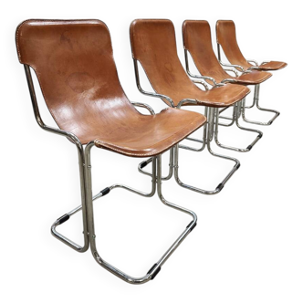 Chaise de salle à manger en cuir vintage Calla Arflex Ari Colombo