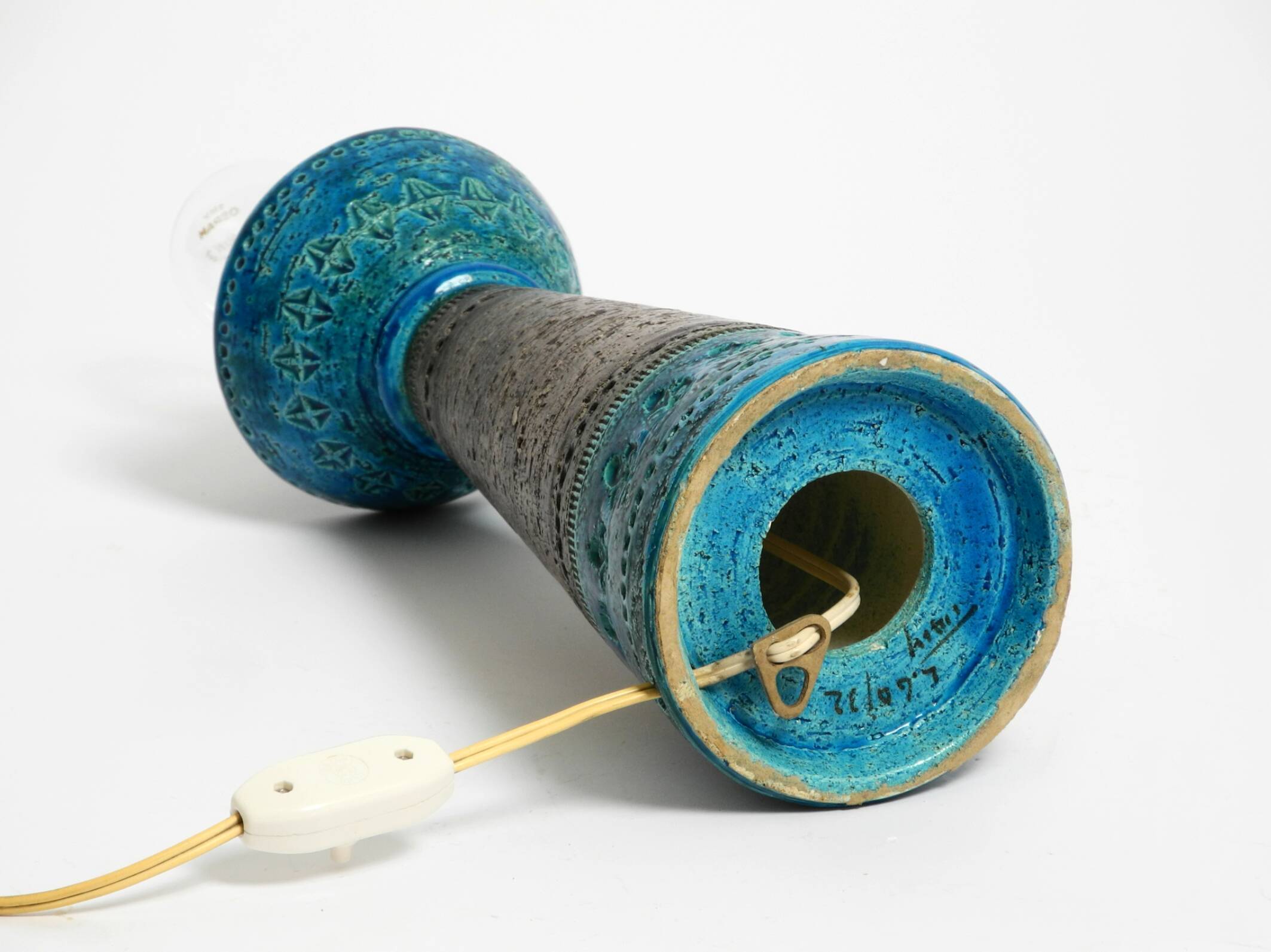 1960s Rimini Blue ceramic table lamp by Aldo Londi for Bitossi Italy