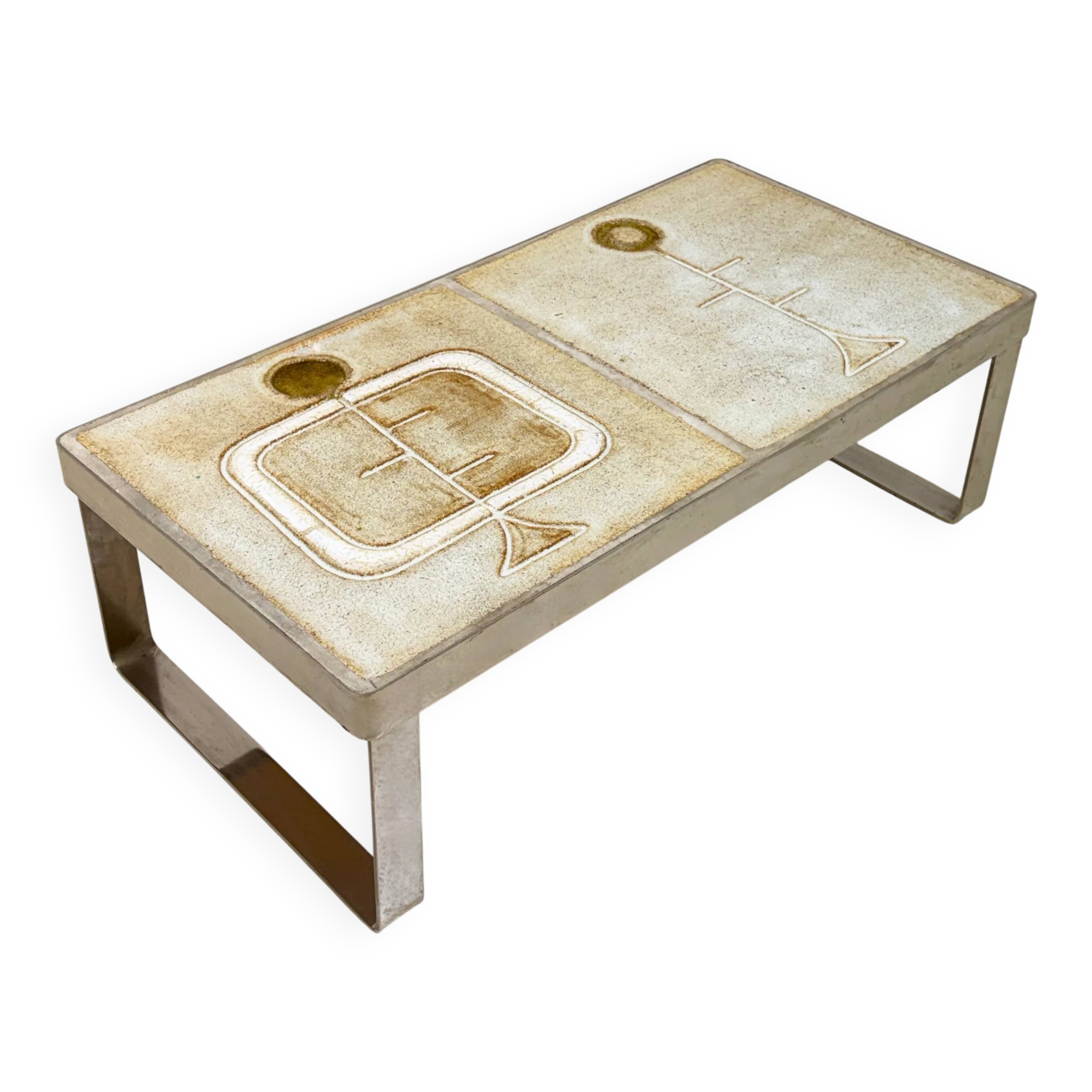 Table basse céramique / chrome — Jean Gregorieff, France, 1970s