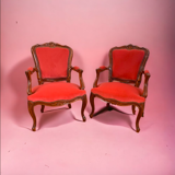 Red Cabriolet Armchairs, 1950, Set of 2