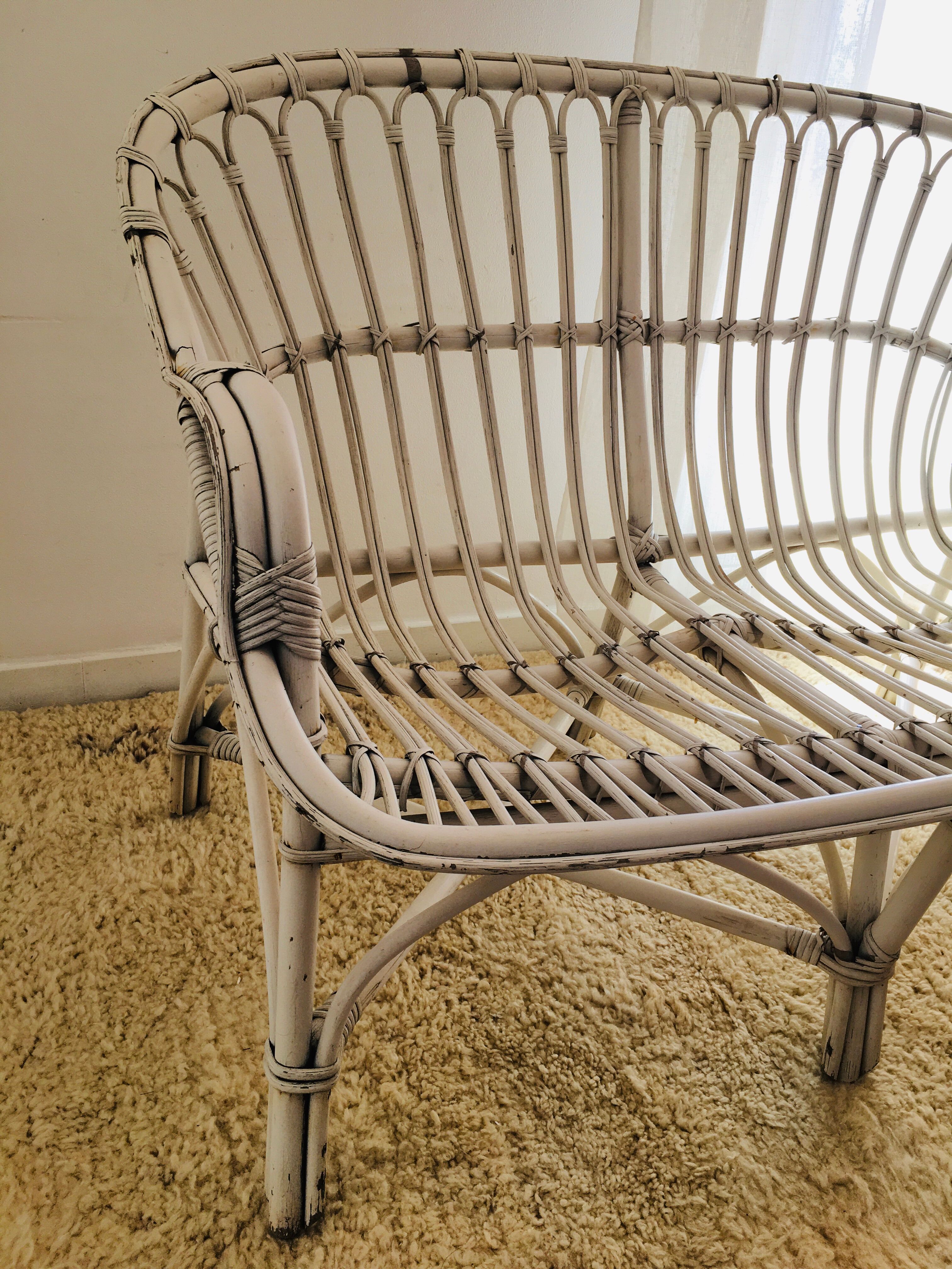 White rattan bench