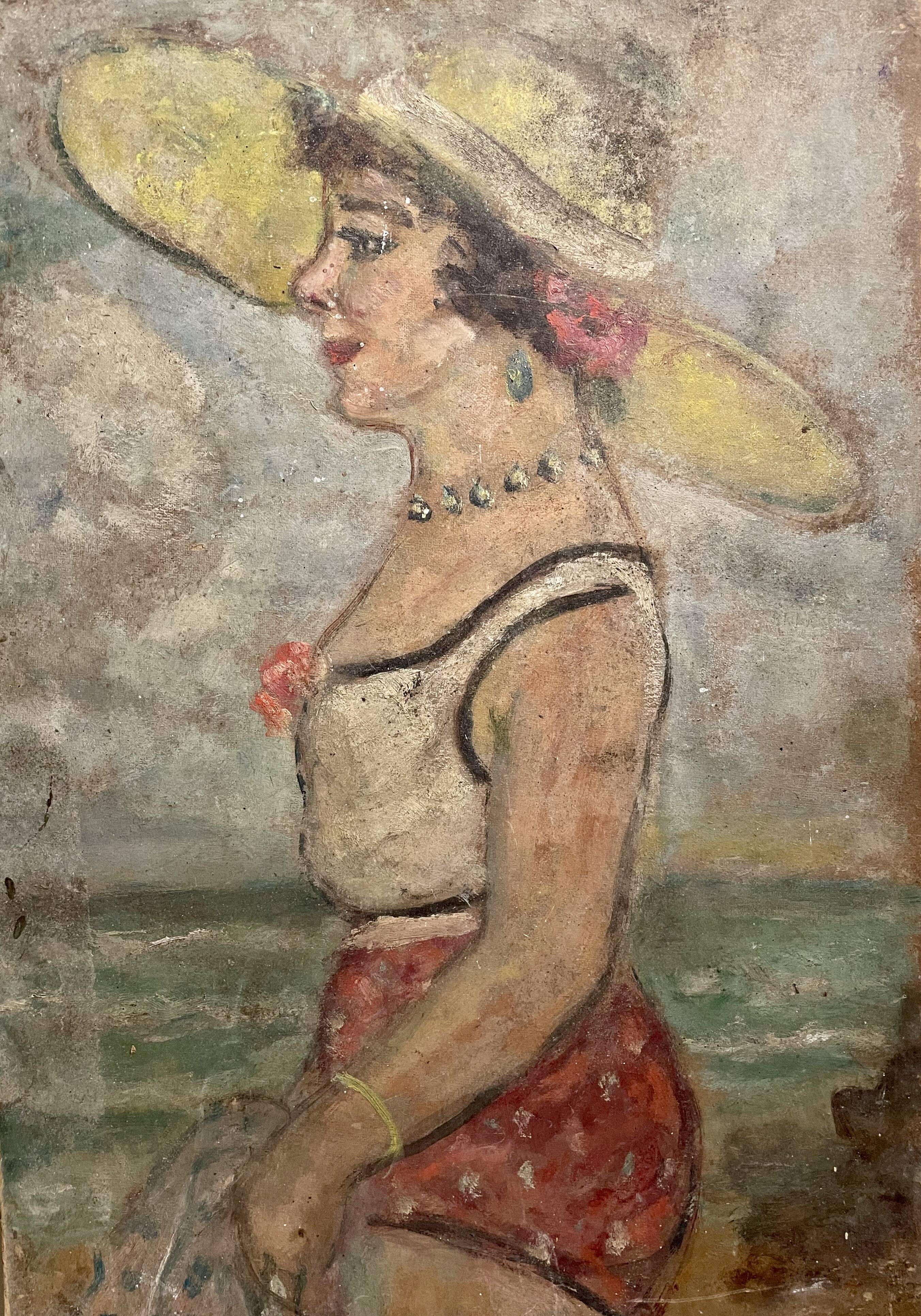The bather in the yellow hat