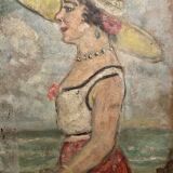 The bather in the yellow hat
