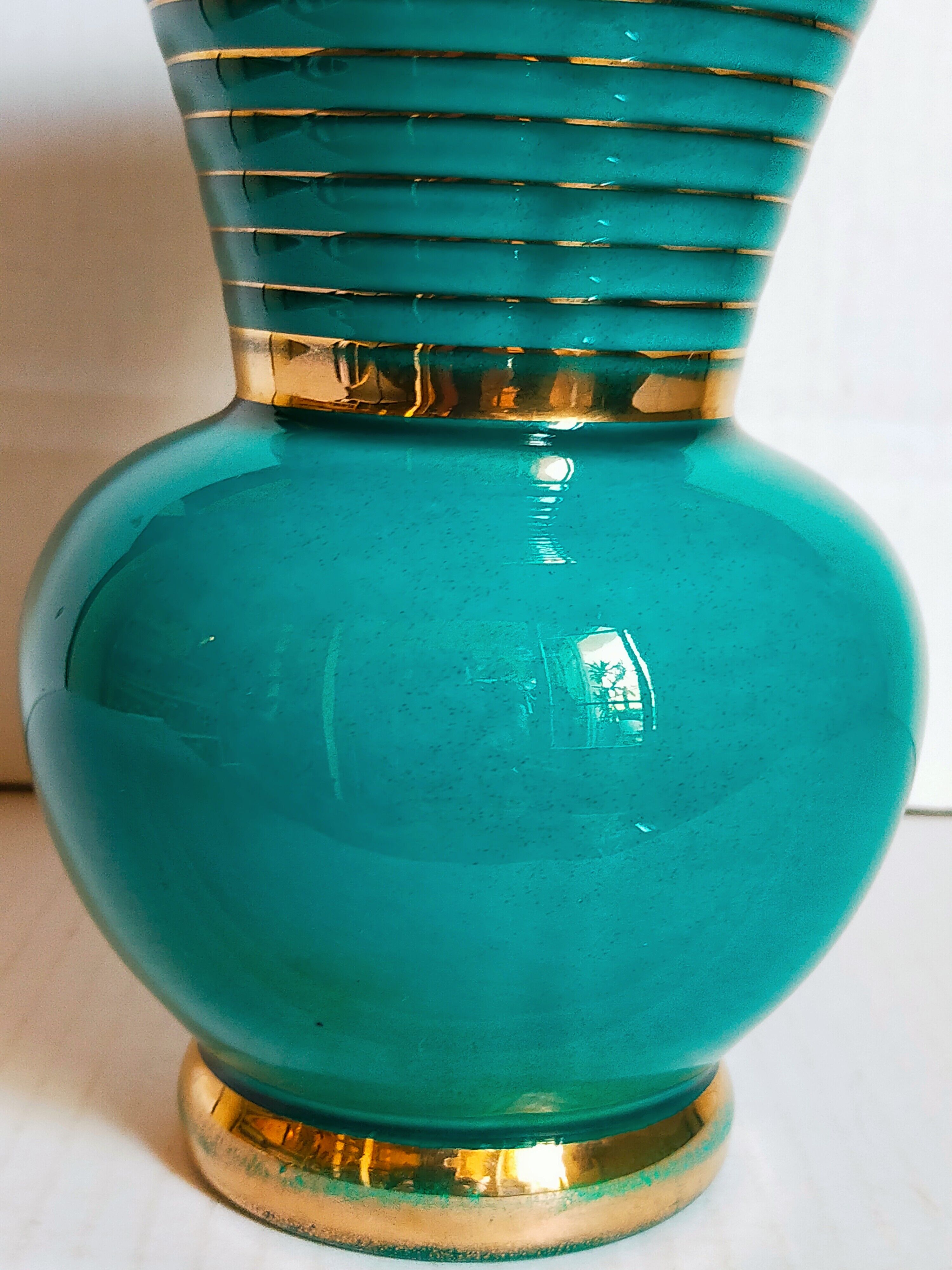 Art-deco vase in green and gold slip