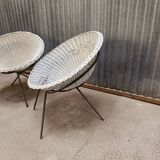 Paire de chaises pod - Fauteuil en osier rotin année 60's