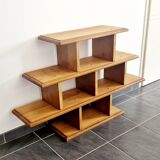 Low solid oak shelf, brutalist style, 60s