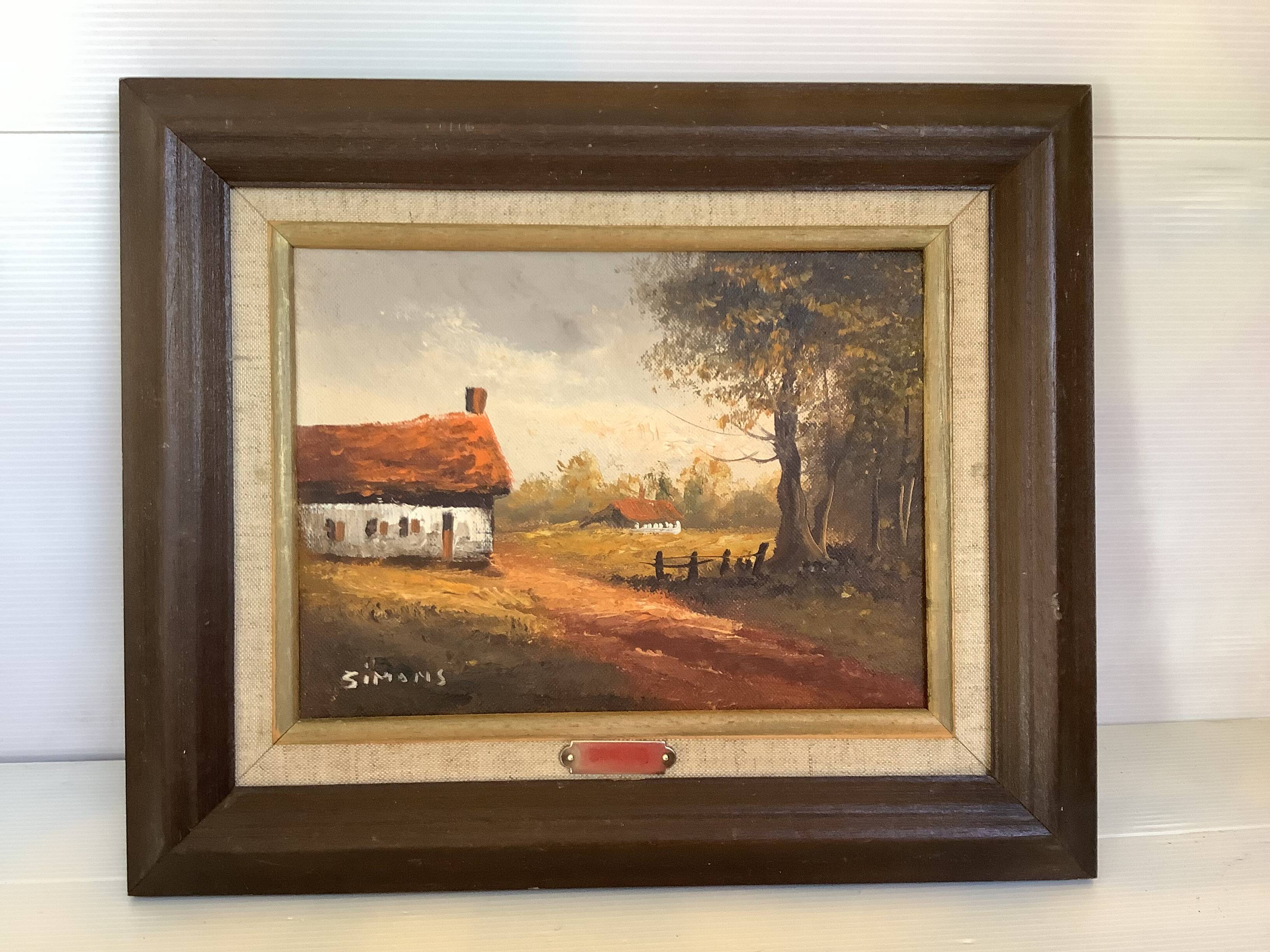 Countryside landscape painting oil on canvas signed