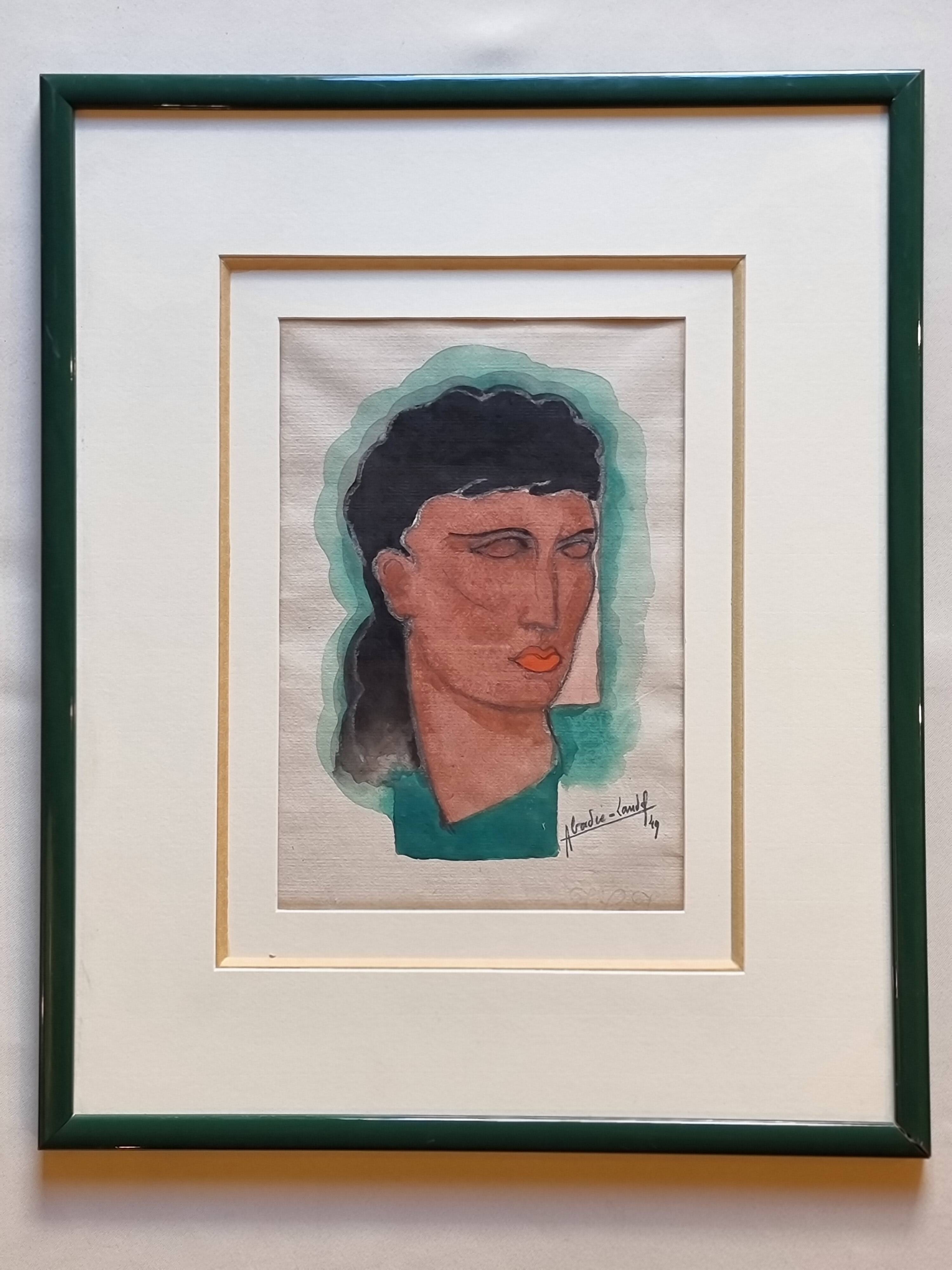 Portrait of a woman in lipstick, signed watercolor