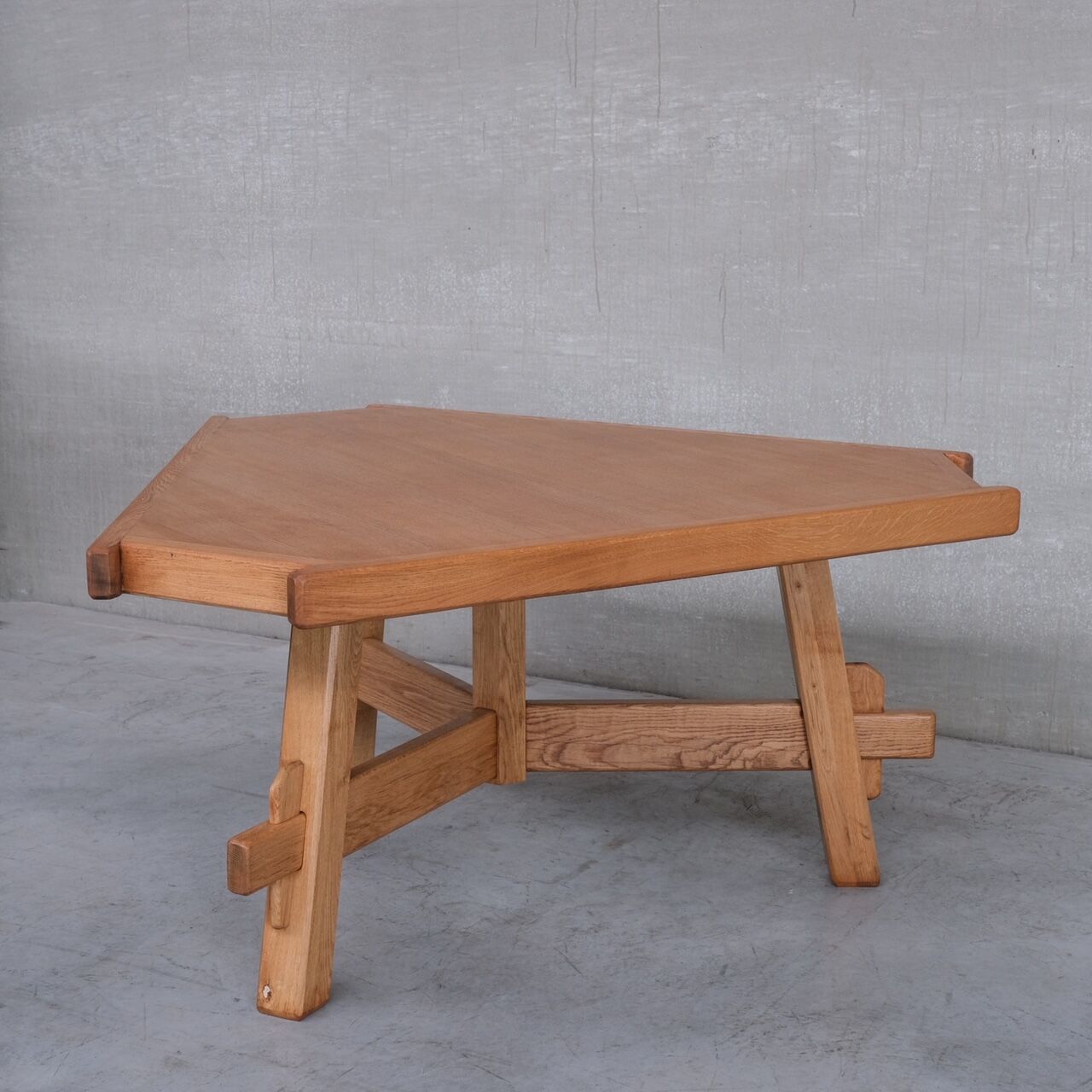 Brutalist oak mid-century triangular dining table
