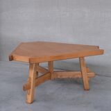 Brutalist oak mid-century triangular dining table