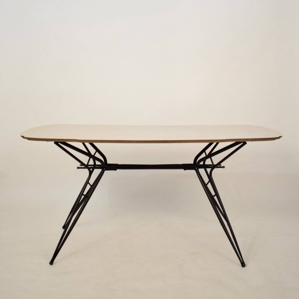 Mid-Century Italian Dining Table in Black Lacquered Metal and Formica, 1952