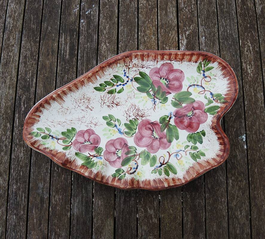 Antique Large Hand Painted Ceramic Heart Dish