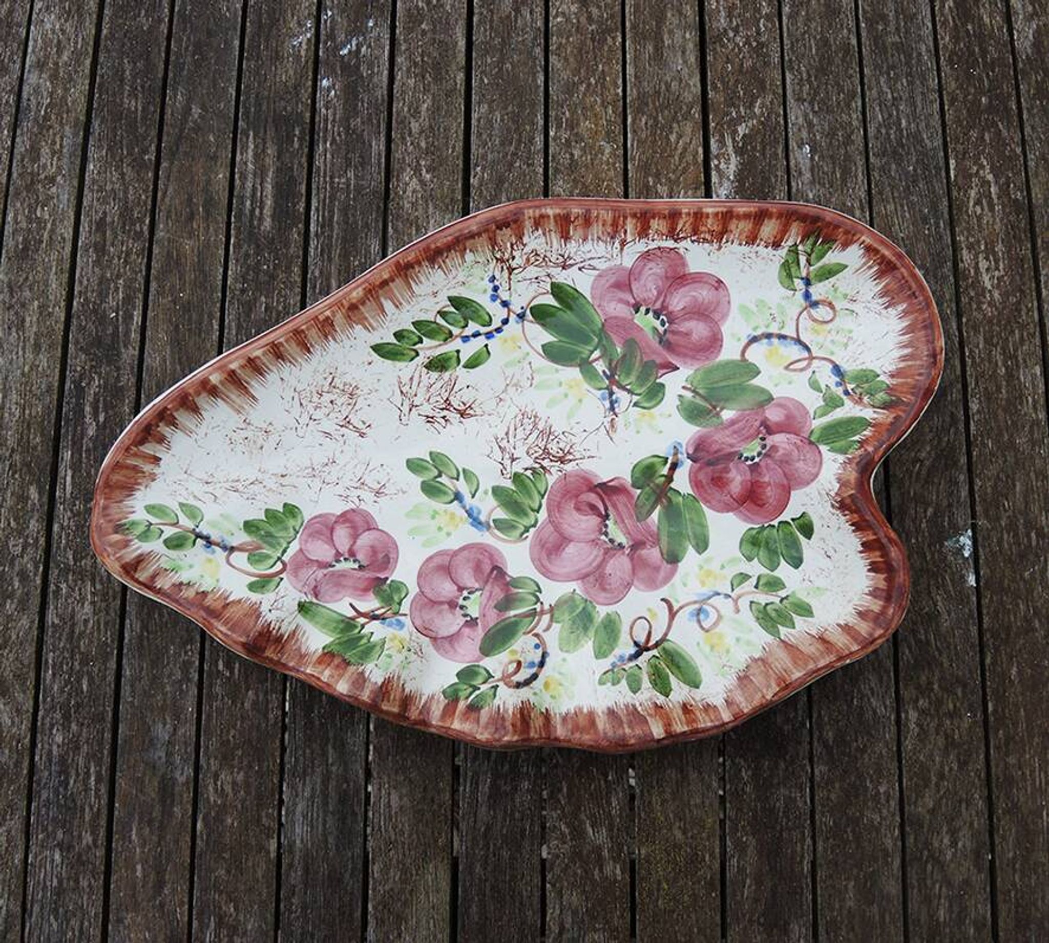 Antique Large Hand Painted Ceramic Heart Dish