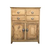 Parisian art deco sideboard in solid raw wood with pyrographed decorations, 1929