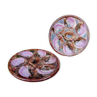 Assiette à huîtres X2 majolique signé Vallauris 1950/60