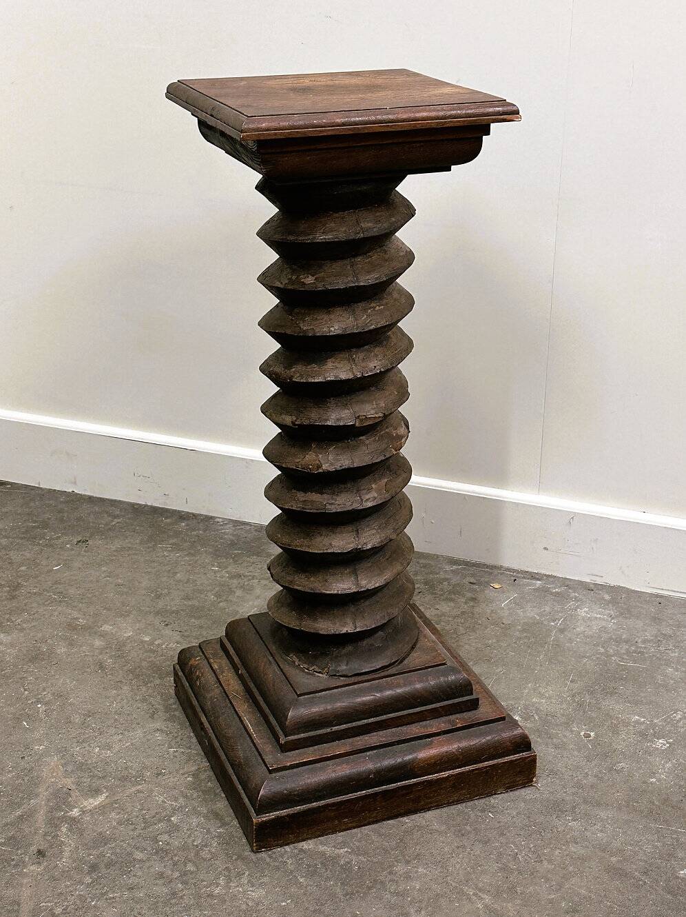 French antique wooden pressoir press screw column converted into sculptural pedestal