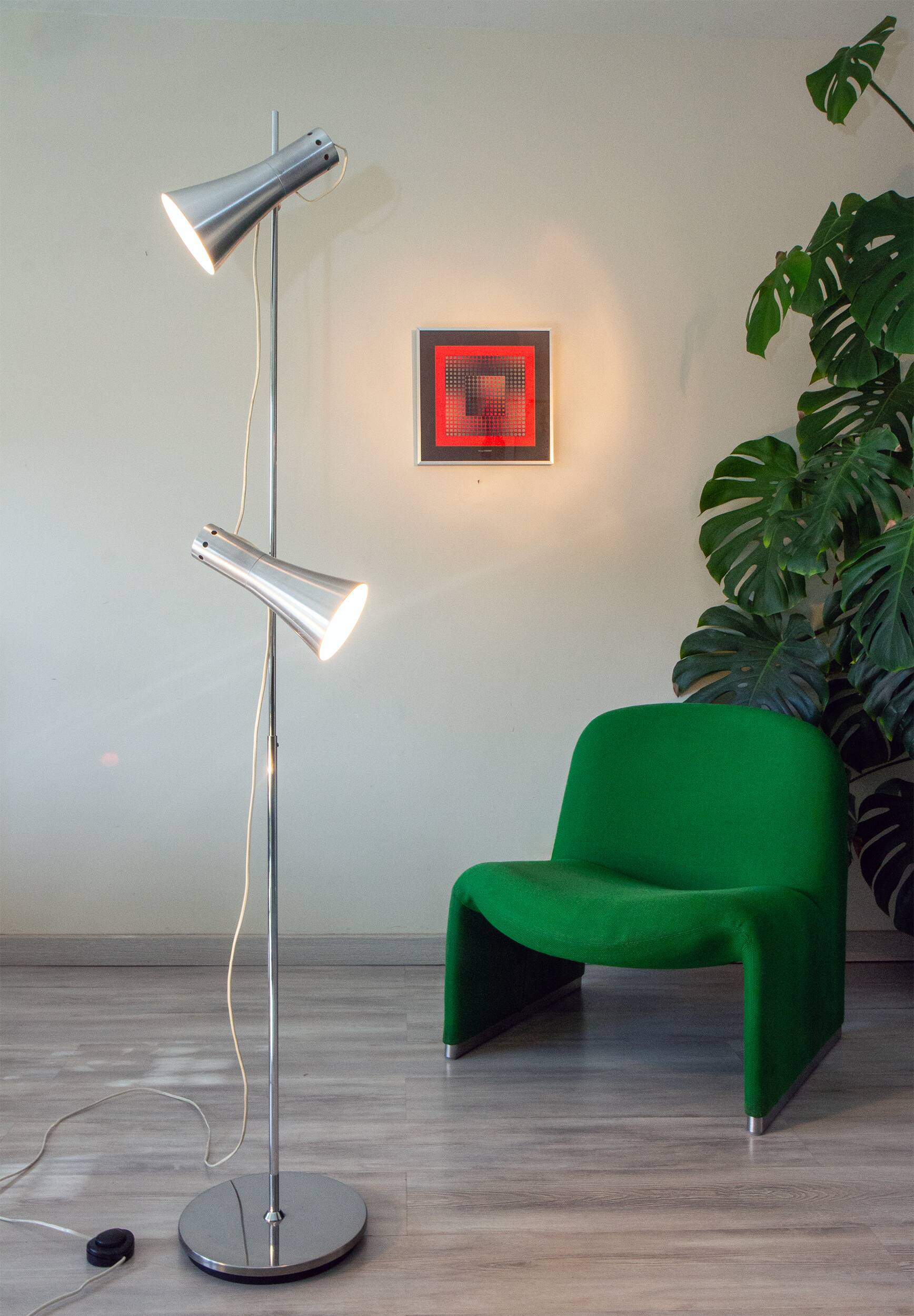 Lampadaire 70's, Italie, chrome et aluminium