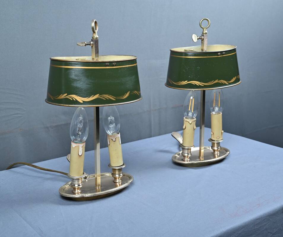Pair of "Bouillotte" Lamps in Brass, Empire Style – Early 20th Century