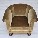 Fauteuil danois en velours vert clair et chêne, années 1960