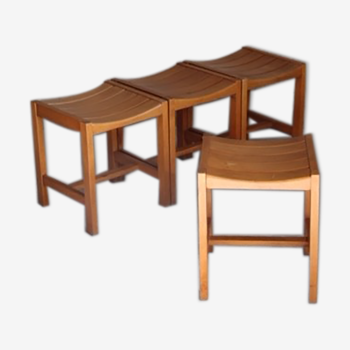 Suite de 4 tabourets design Sornay hêtre massif 1960