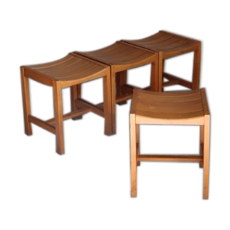 Suite of 4 stools design Sornay beech solid 1960