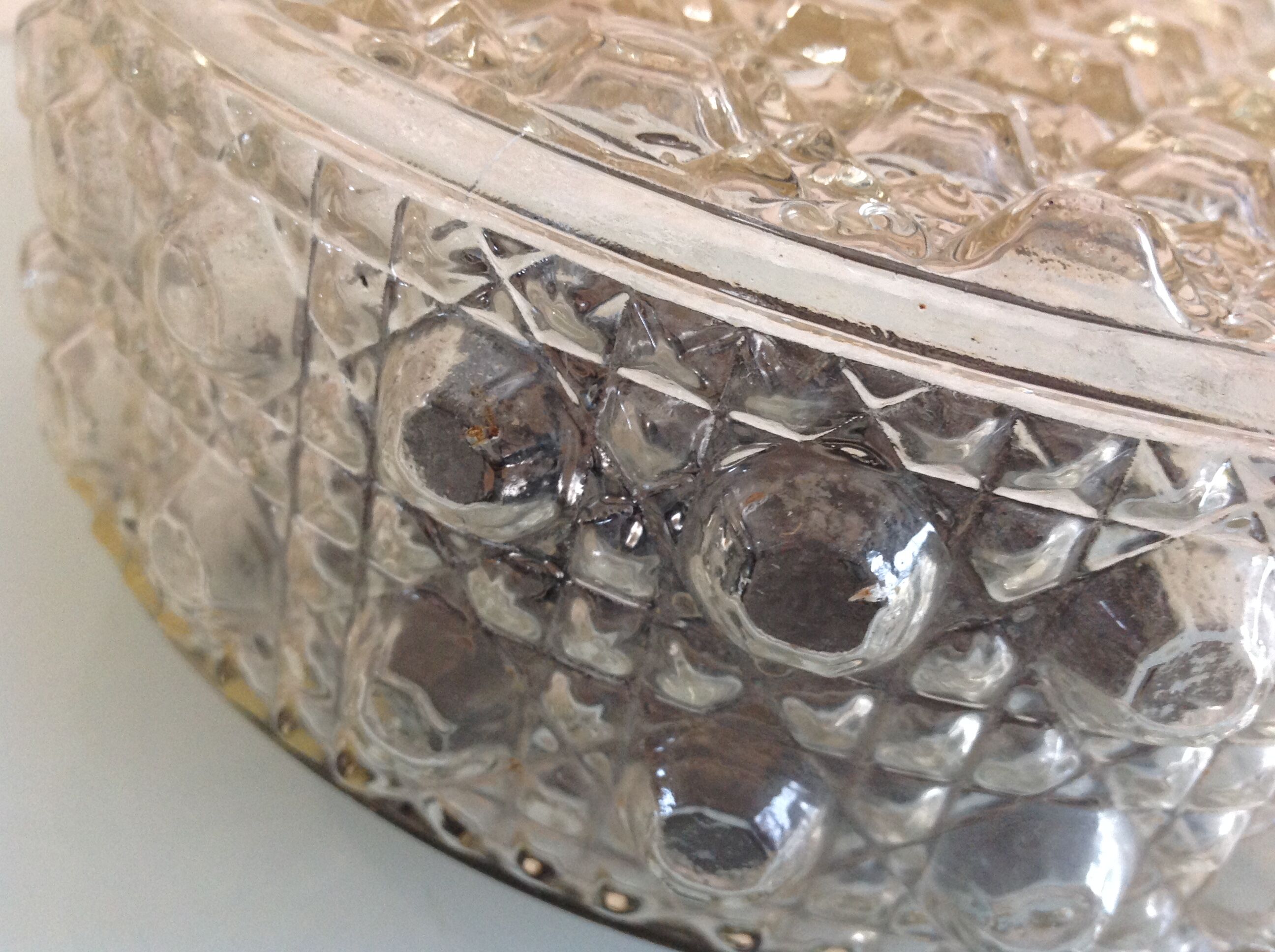 Round ceiling lamp in bubbled glass vintage 60s 70s