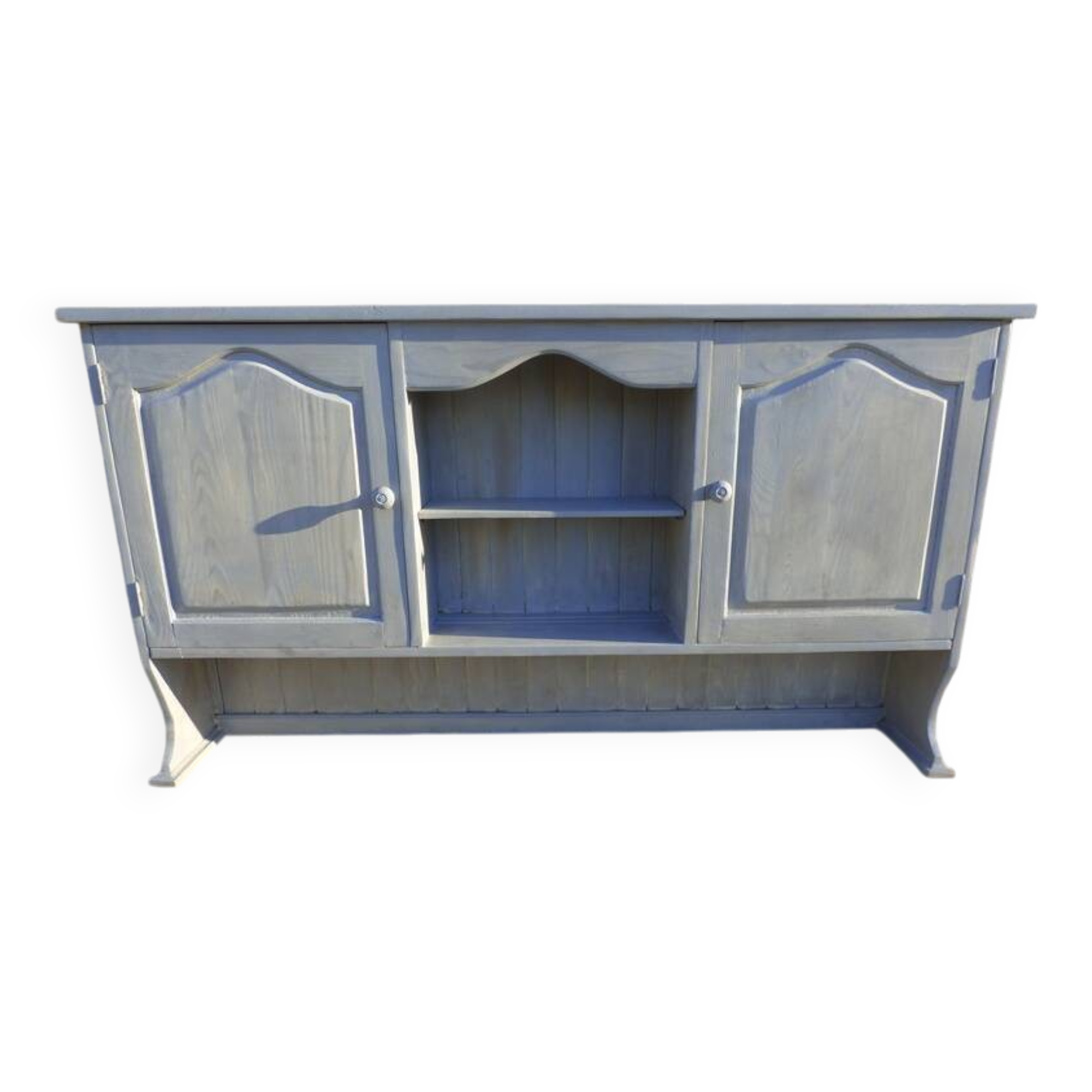 Two-door wall unit with niche in solid wood in grey limed finish