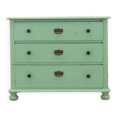 Commode en pin massif peinte en vert, trois tiroirs, Danemark années 1950.