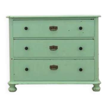 Solid pine chest of drawers painted green, three drawers, Denmark 1950s