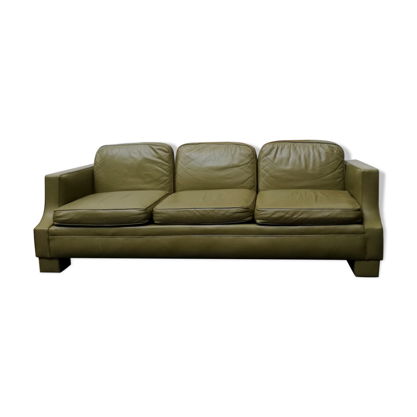 Canapé Jansen cuir vert olive France 1970