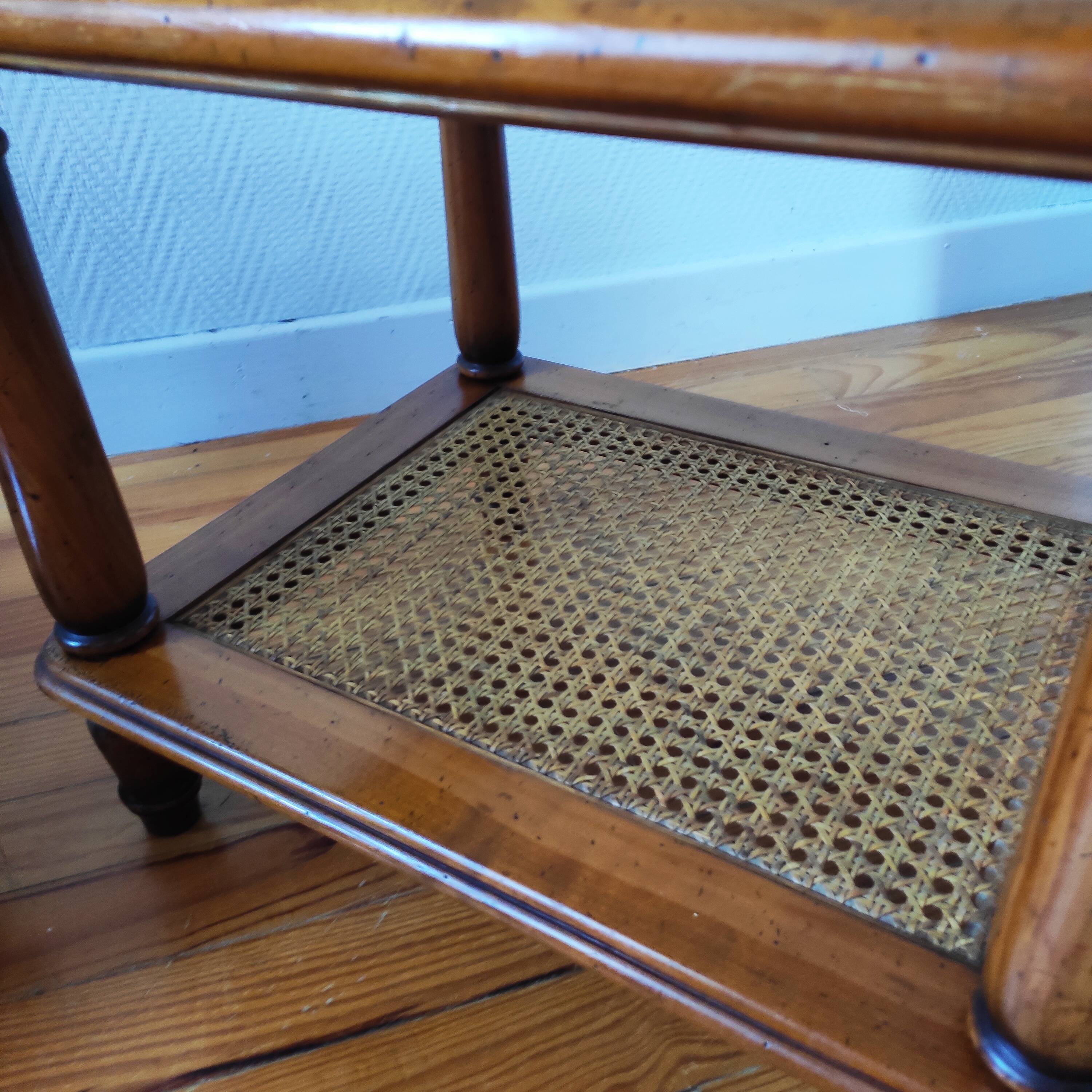 Pair of wooden and cane sofa ends