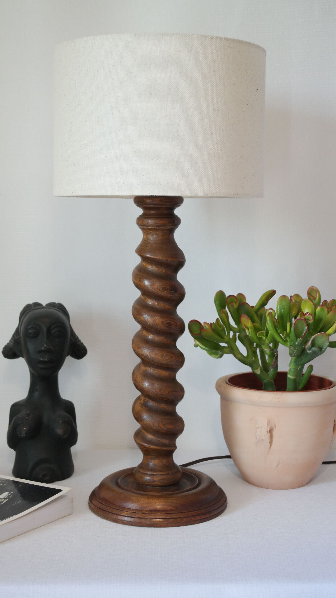 Vintage twisted turned wooden lamp base