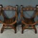 Pair of Dagobert walnut armchairs, medieval style – late 19th century
