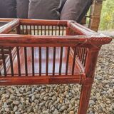 Vintage bamboo and leather coffee table
