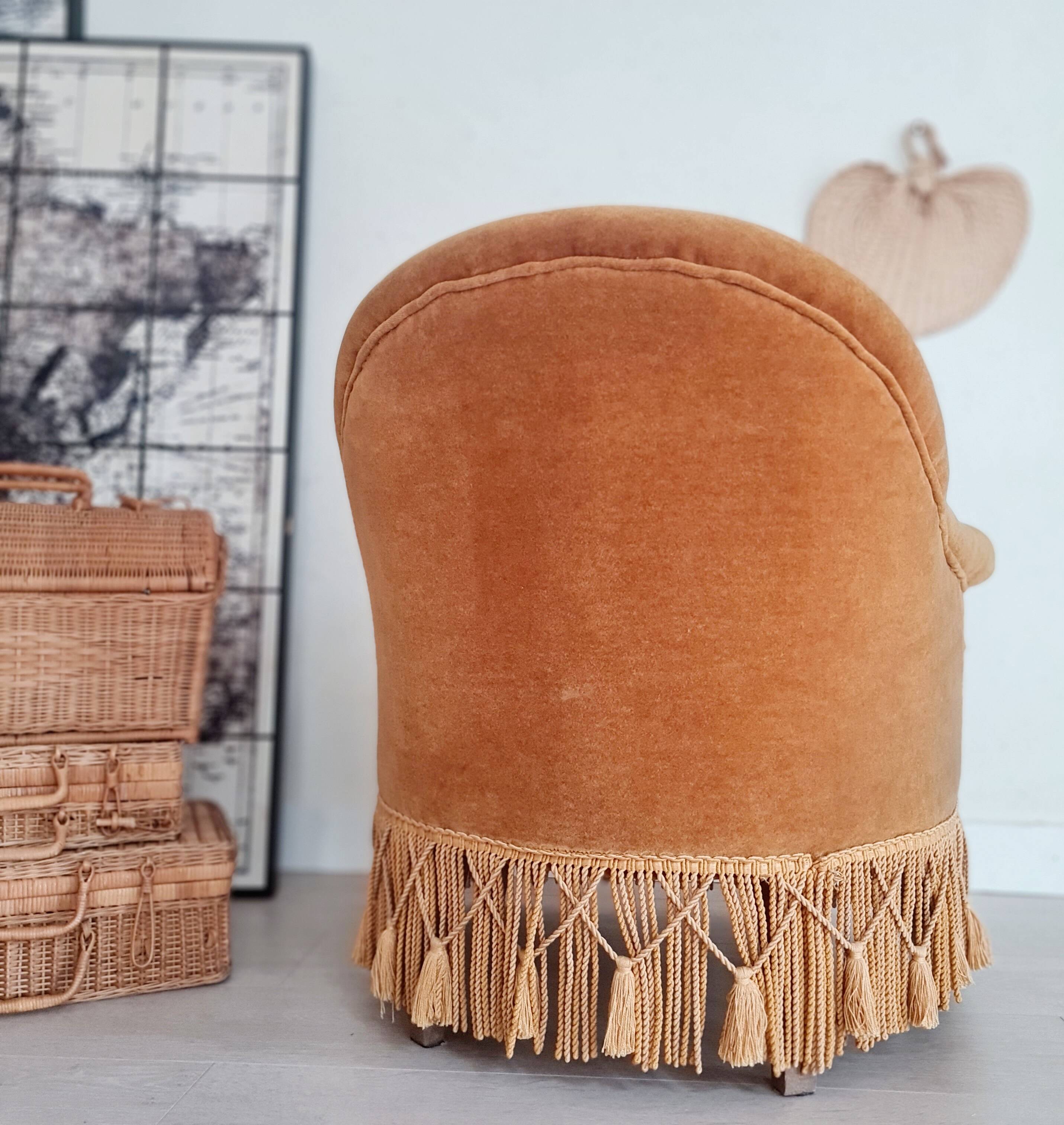 Golden yellow velvet toad armchair