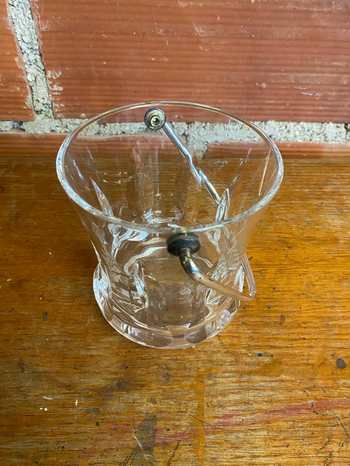 Vintage crystal ice bucket with mold and chrome metal handle