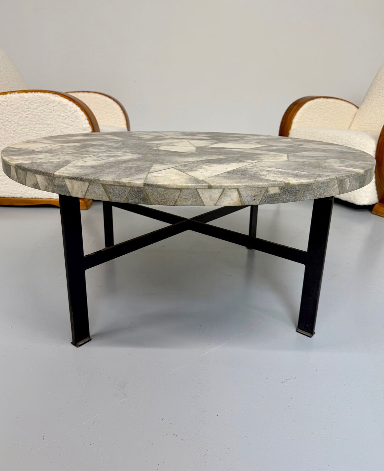 Antique stone and metal coffee table, vintage 70s design