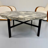 Antique stone and metal coffee table, vintage 70s design