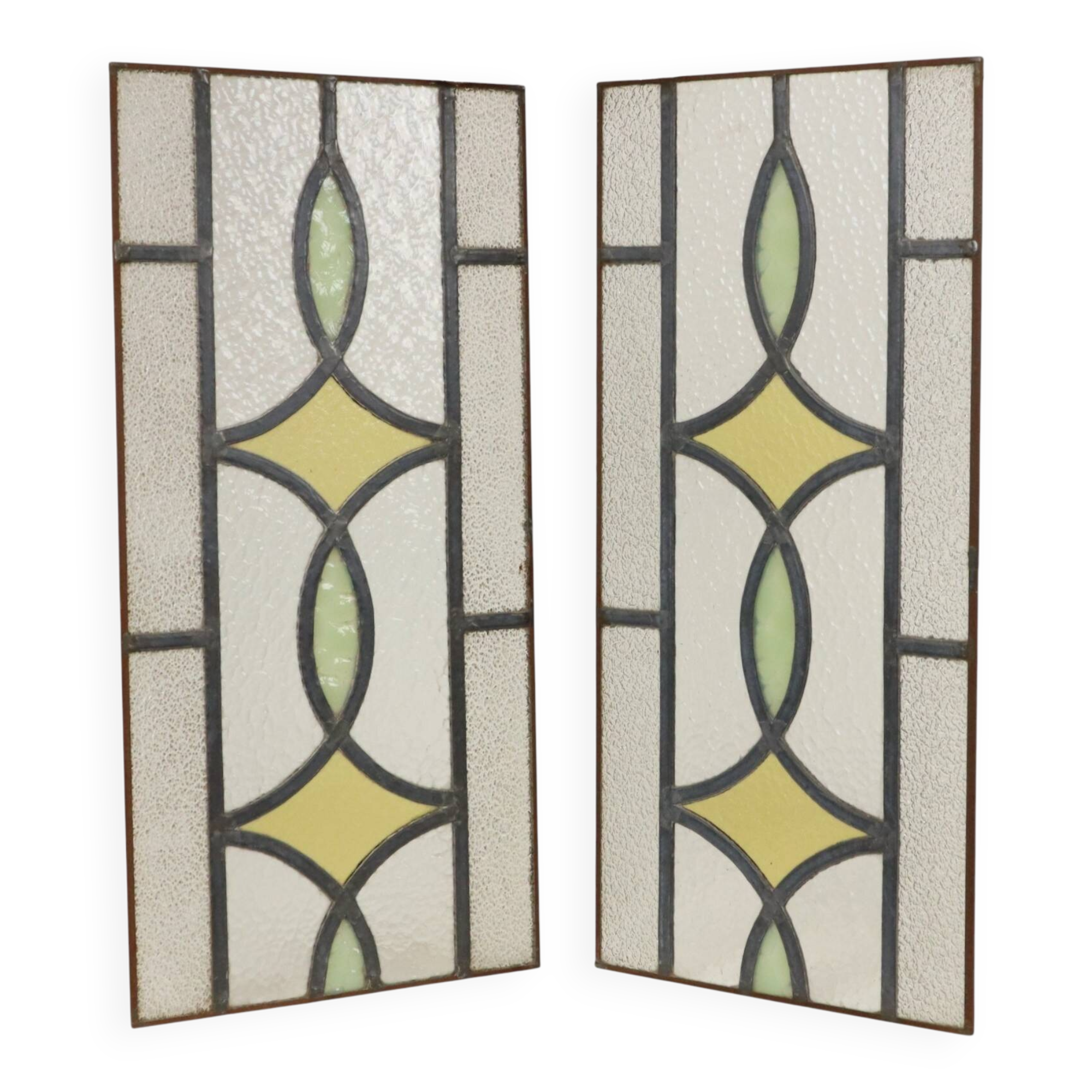 Art Deco Geometric Stained Glass Window 51x24cm