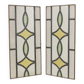 Fenêtre en vitrail géométrique Art Déco 51x24cm