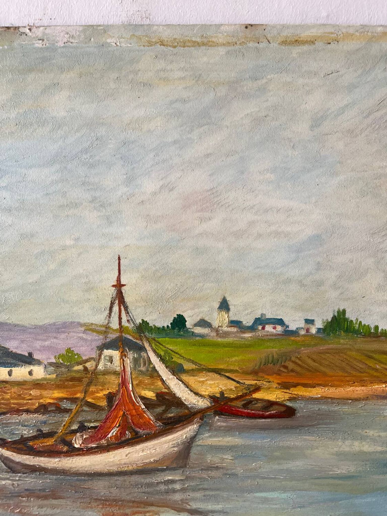 Bateaux au petit port, signé F. Lombard
