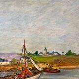 Boats in the small port, signed F. Lombard