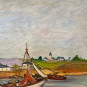 Bateaux au petit port, signé F. Lombard