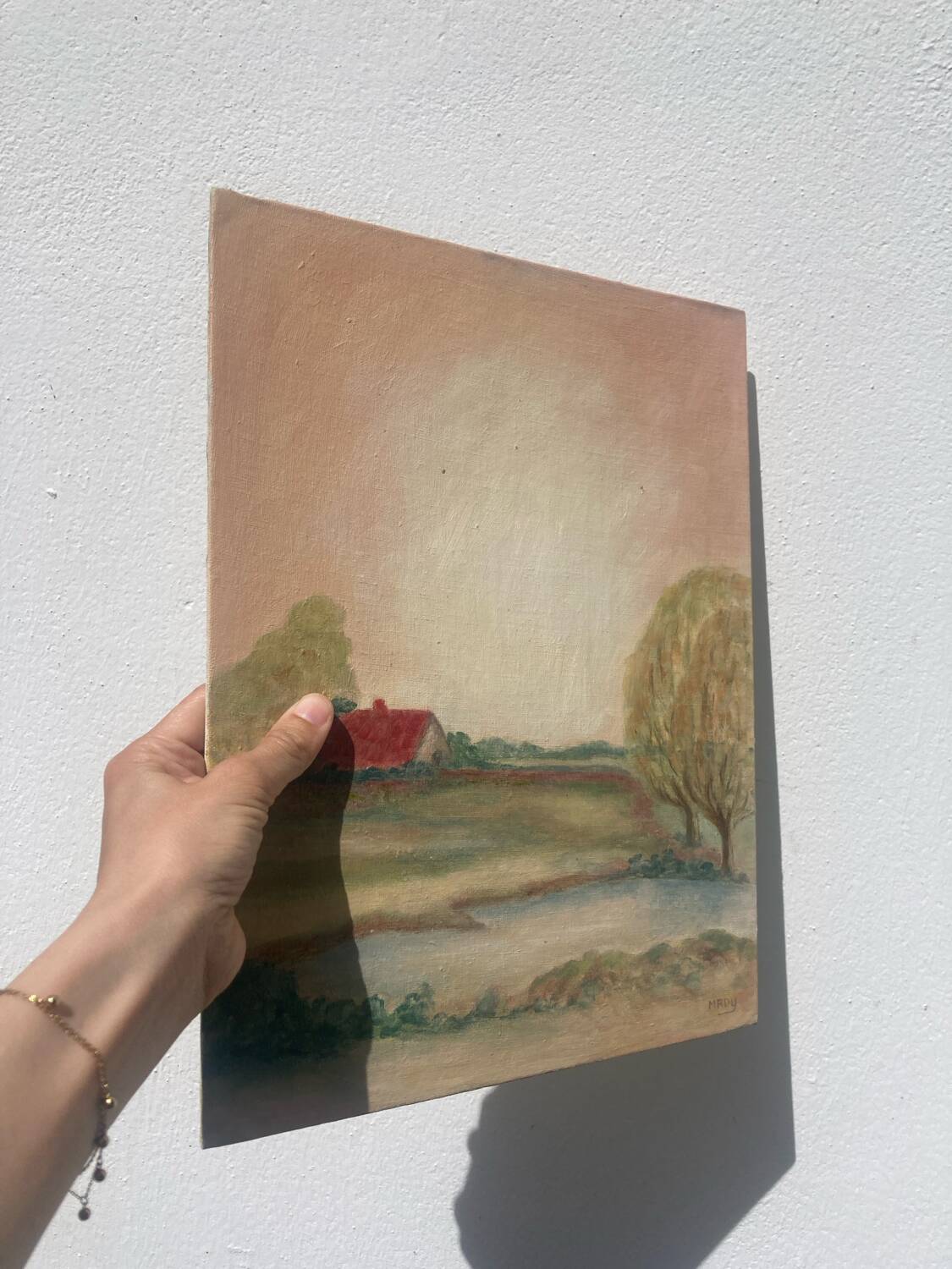 Tableau paysage champetre ancien / peinture huile