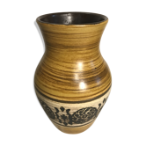 Vase céramique marron beige + motifs années 70 vintage