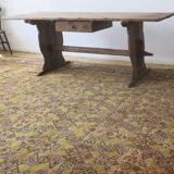 Large antique pine trestle dining table with drawer, Sweden 1780