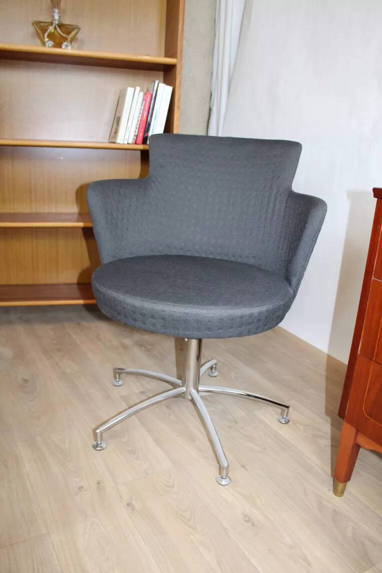 Vintage swivel armchair in gray fabric by axelson for garnas 2014 sweden