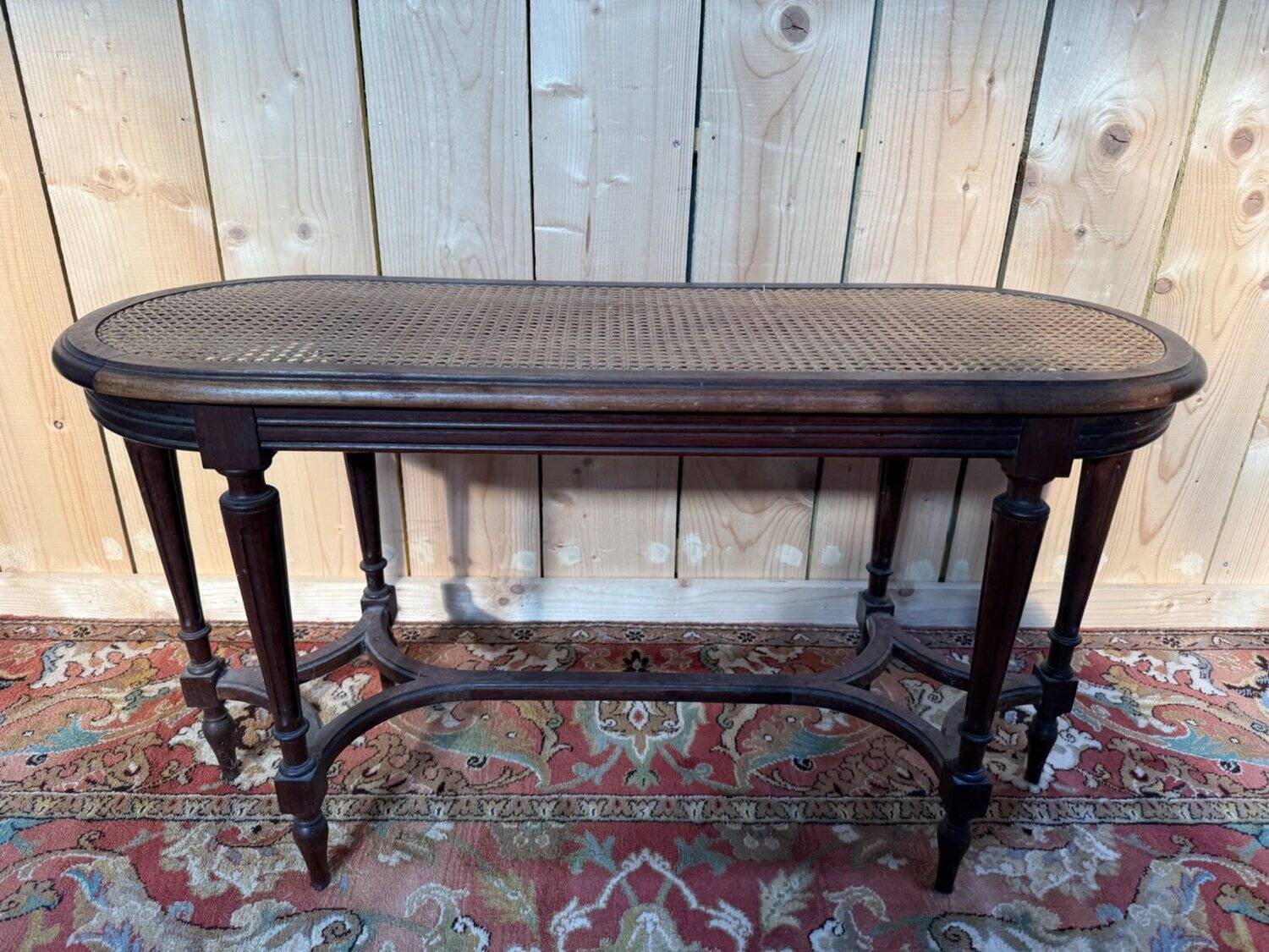 Piano bench – Louis XVI style – Six tapered legs – Caning
